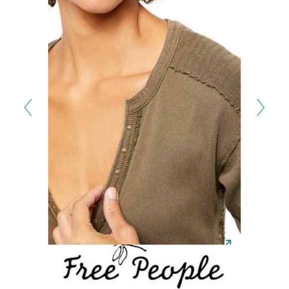 Free People Mix Military Long Sleeve Henley Boho XS Army green - Picture 3 of 7